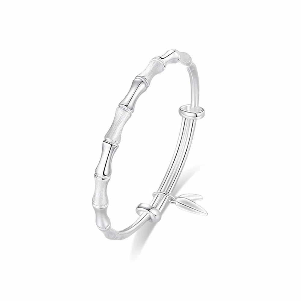 希遇 竹节 竹报平安竹叶实心推拉 合金 手镯 男女同款情侣款