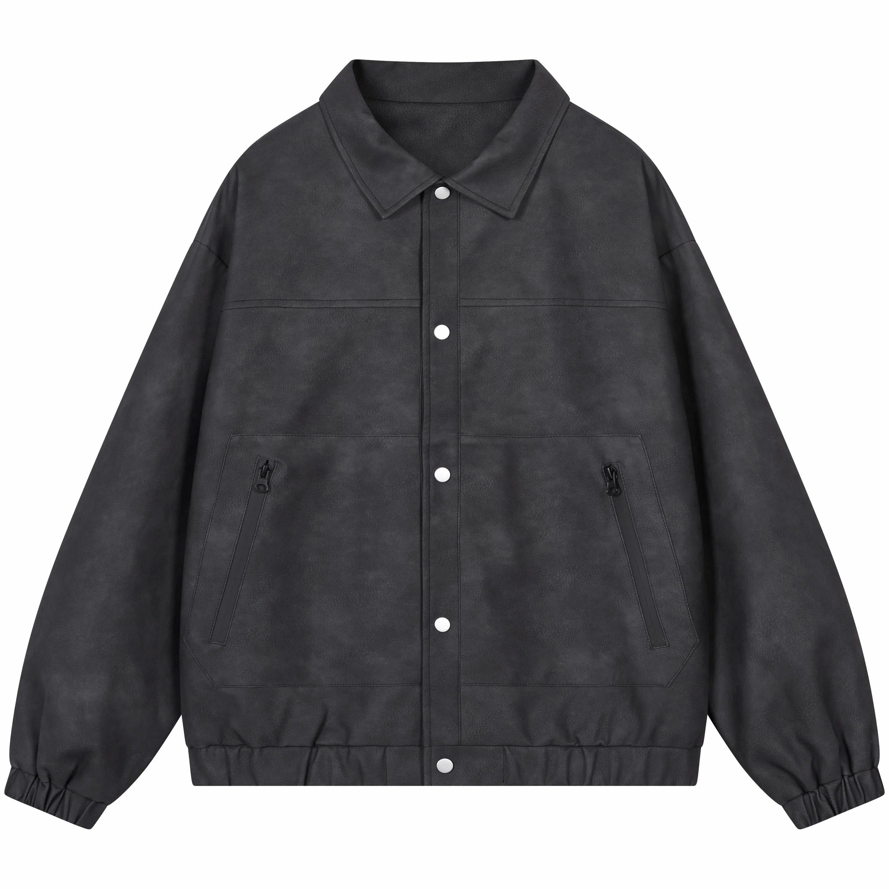 帕丁顿熊 简约字母美式街头复古设计扎染夹克宽松休闲防风防水翻领单排扣皮衣 男女同款