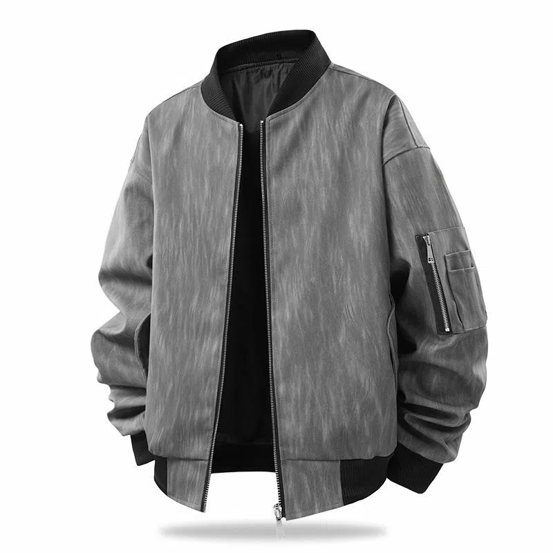 快鱼 美式高街复古纯色基础款不规则拉链宽松百搭时尚个性舒适柔软长袖皮衣 男女同款