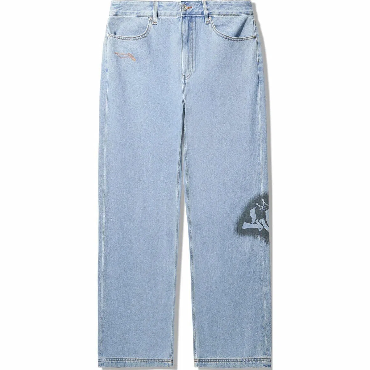 中国李宁 字母中腰透气百搭宽松直筒牛仔裤 男款 浅蓝色牛仔