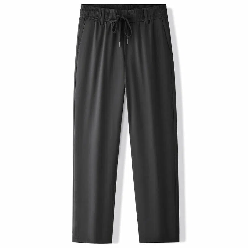 鸭鸭 纯色韩版休闲基础百搭中高腰系带防寒保暖加厚羽绒裤/棉裤 男款 黑色