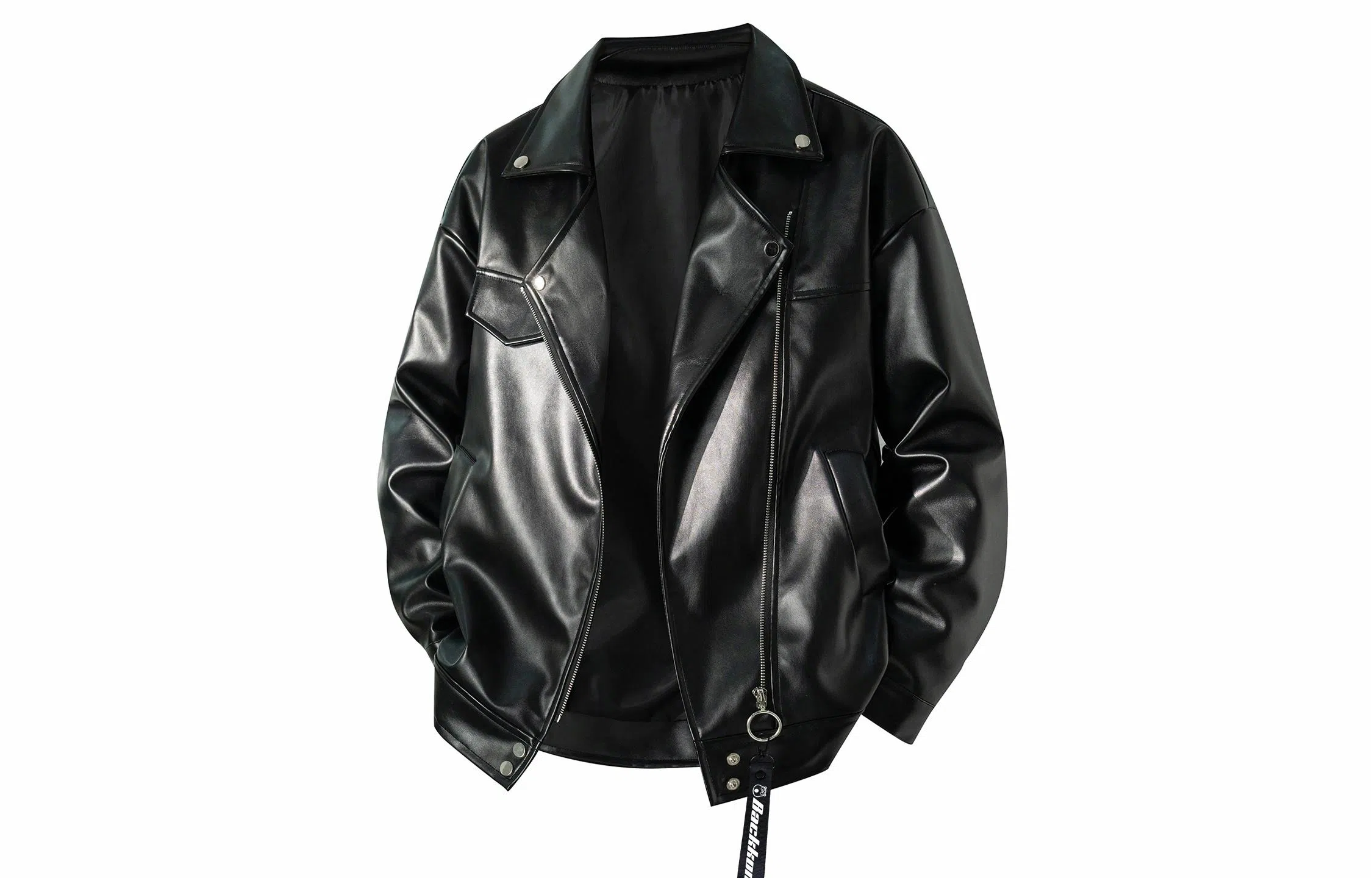 大卫贝肯 美式高街户外简约宽松翻领拉链长袖皮衣 男女同款 黑色