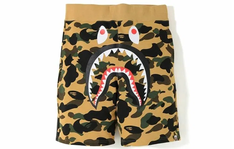 A BATHING APE 1st Camo Shark Sweat Shorts Yellow Camo