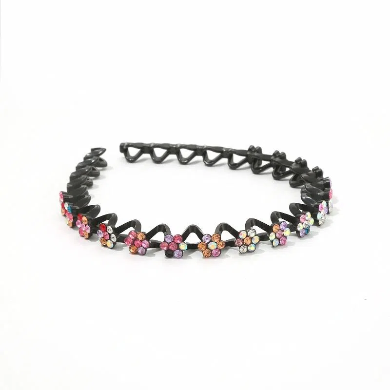 如花梦 水钻波浪细边带齿韩系外出百搭压发防滑碎 合金 发箍 女款