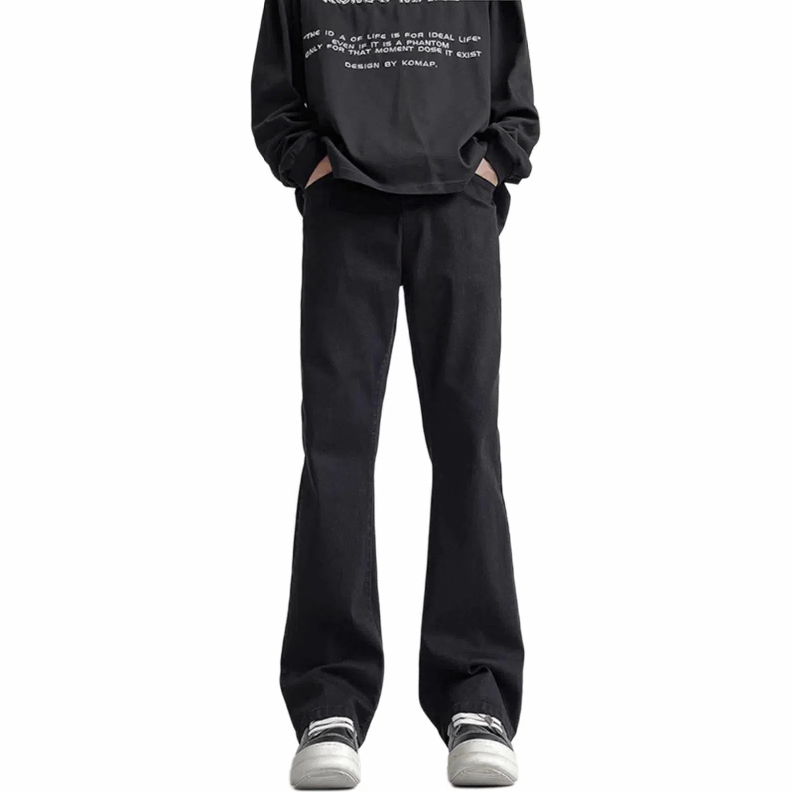 八哥 美式巴黎复古高街简约基础款轻度水洗做旧中腰直筒显高纯色日常通勤时尚休闲宽松垂感阔腿百搭弹力纯色牛仔裤 男女同款