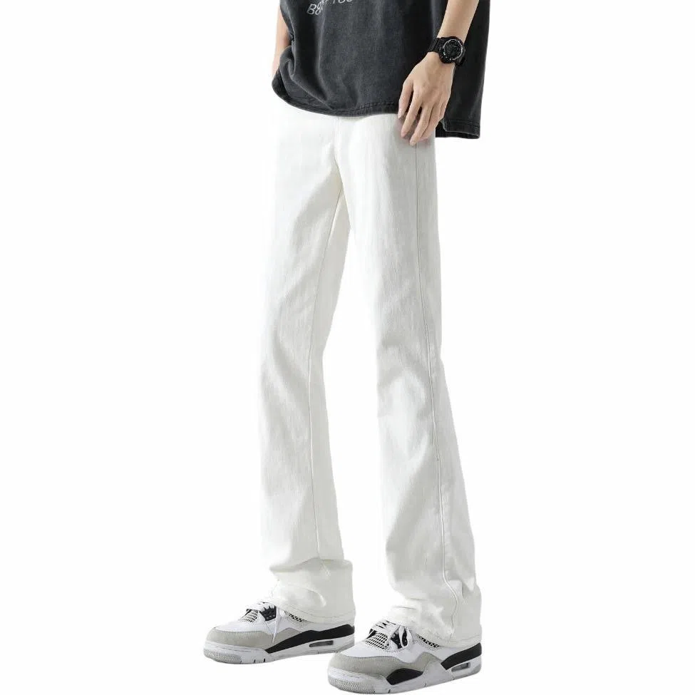 八哥 美式巴黎复古高街简约基础款轻度水洗做旧中腰直筒显高纯色日常通勤时尚休闲宽松垂感阔腿百搭弹力纯色牛仔裤 男女同款