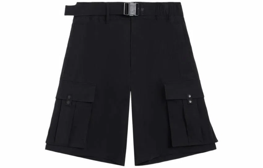 中国李宁 宽松休闲纯色运动工装短裤 男款 黑色