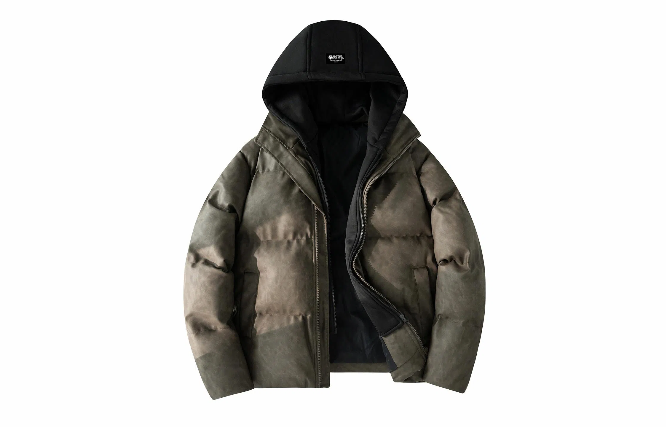 大卫贝肯 美式高街学院风宽松休闲加厚外套连帽假两件保暖棉服 男女同款