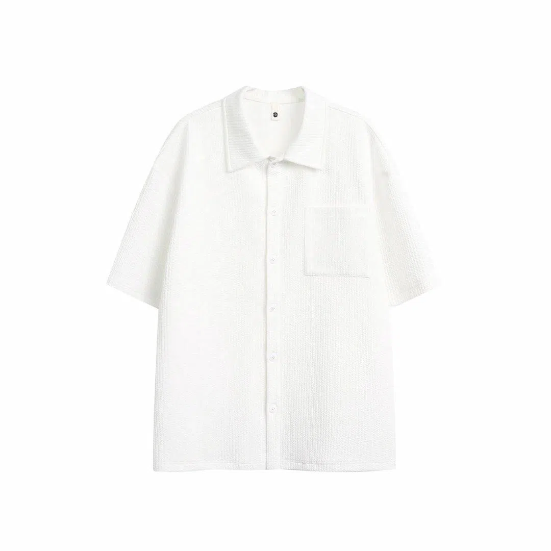 物质公式 高街透气纯色基础简约百搭大气宽松短袖衬衫 男女同款