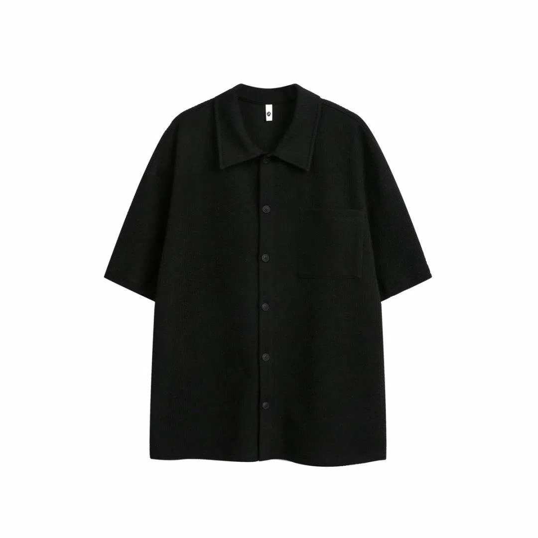 物质公式 高街透气纯色基础简约百搭大气宽松短袖衬衫 男女同款