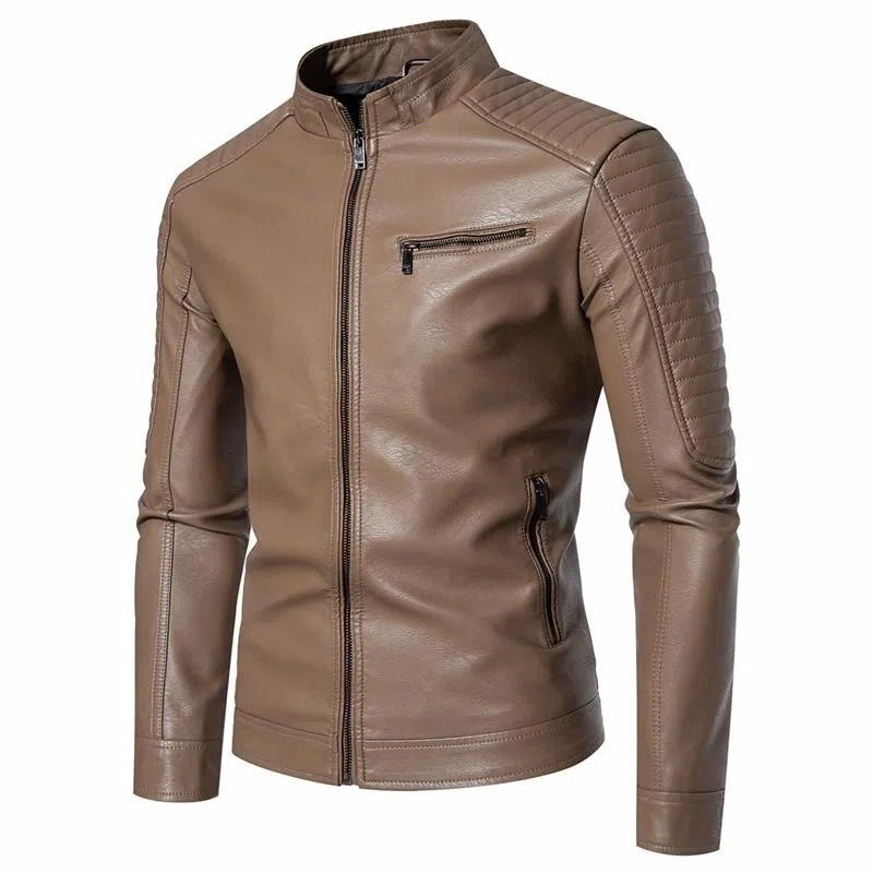 大白鲨 休闲机车夹克潮男痞帅高级感皮衣 男款