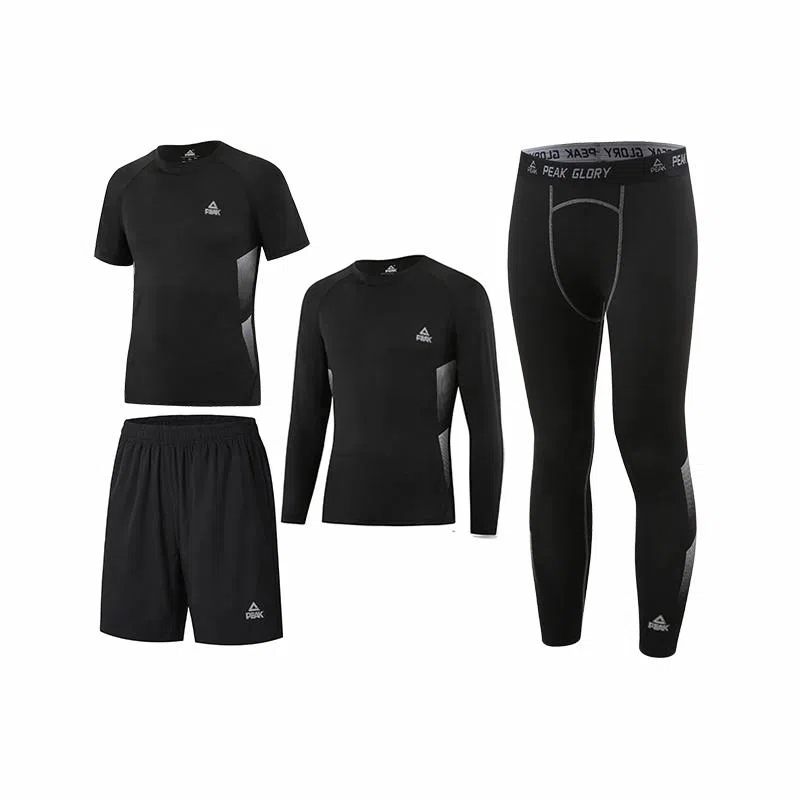 匹克 纯色套头跑步篮球运动紧身速干透气健身四件套休闲运动套装 男款