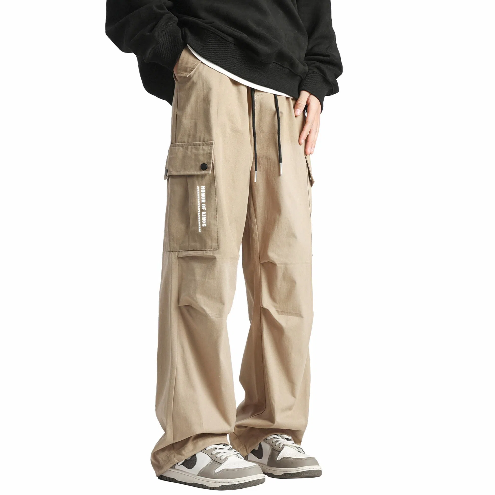 王者荣耀 美式复古高街反光银潮流百搭口袋长裤垂感运动直筒超薄宽松工装裤 男女同款