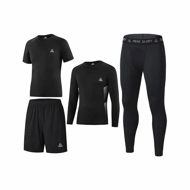 匹克 纯色套头跑步篮球运动紧身速干透气健身四件套休闲运动套装 男款