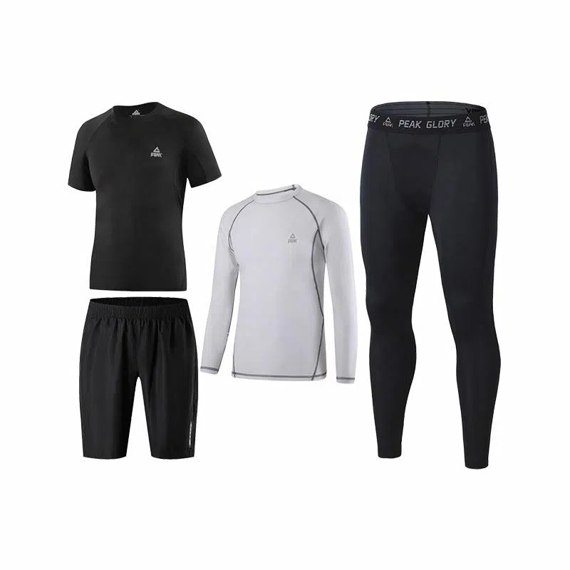 匹克 纯色字母印花休闲跑步健身运动速干透气健身四件套 男款 黑色+黑色