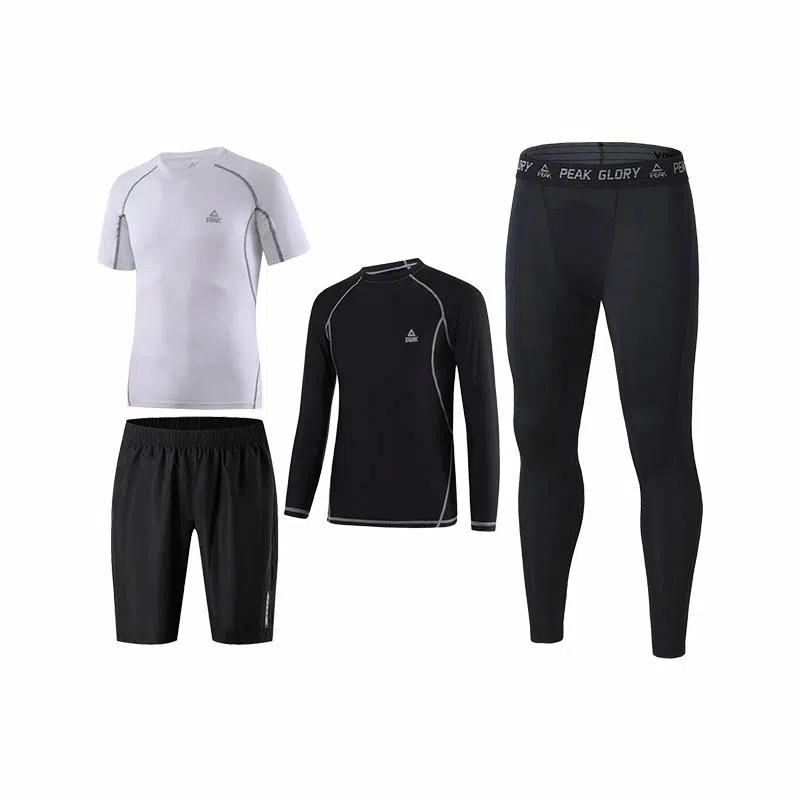 匹克 纯色字母印花休闲跑步健身运动速干透气健身四件套 男款 黑色+黑色