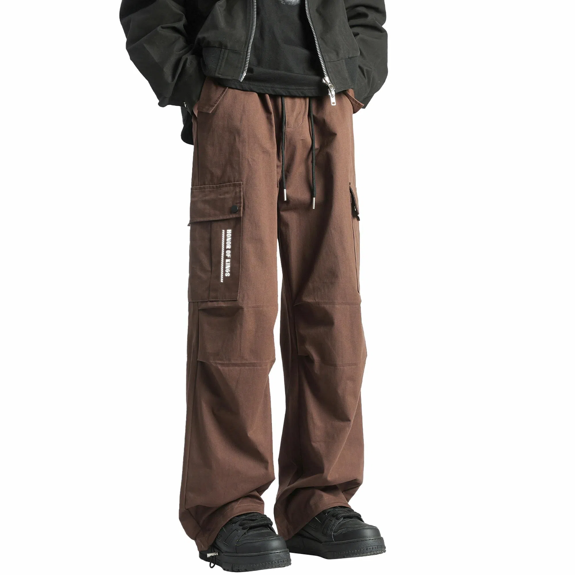 王者荣耀 美式复古高街反光银潮流百搭口袋长裤垂感运动直筒超薄宽松工装裤 男女同款