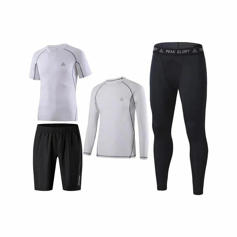 匹克 纯色字母印花休闲跑步健身运动速干透气健身四件套 男款 黑色+黑色