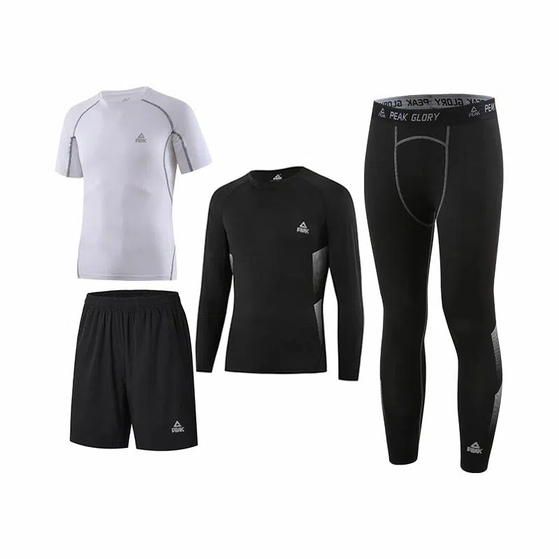 匹克 纯色套头跑步篮球运动紧身速干透气健身四件套休闲运动套装 男款