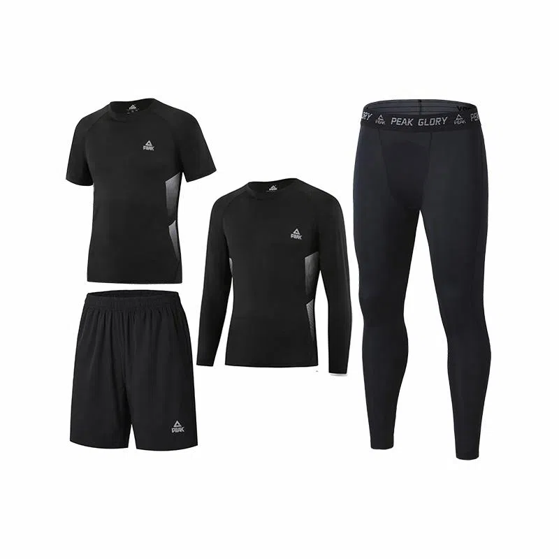 匹克 纯色套头跑步篮球运动紧身速干透气健身四件套休闲运动套装 男款