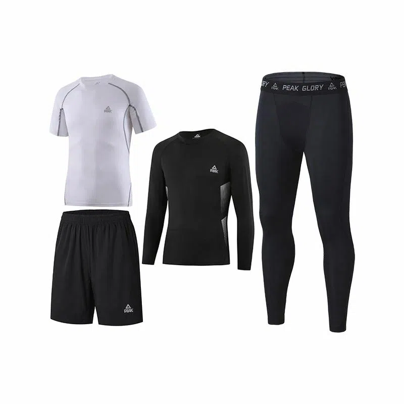 匹克 纯色套头跑步篮球运动紧身速干透气健身四件套休闲运动套装 男款