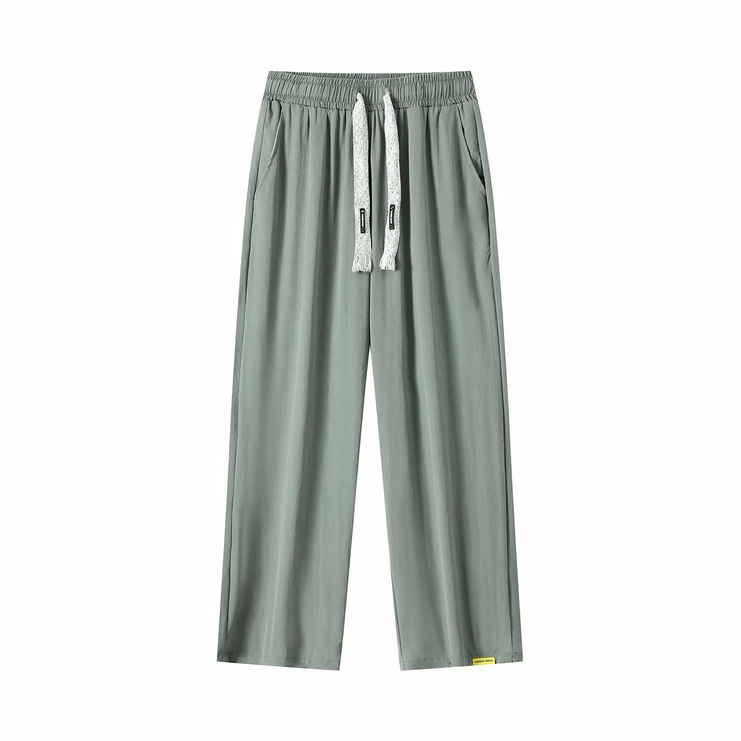 三体 冰丝直筒垂感拖地透气美式复古基础纯色简约抽绳宽松柔软舒适百搭户外通勤弹力学生多巴胺薄款显瘦高街潮牌休闲裤 男女同款