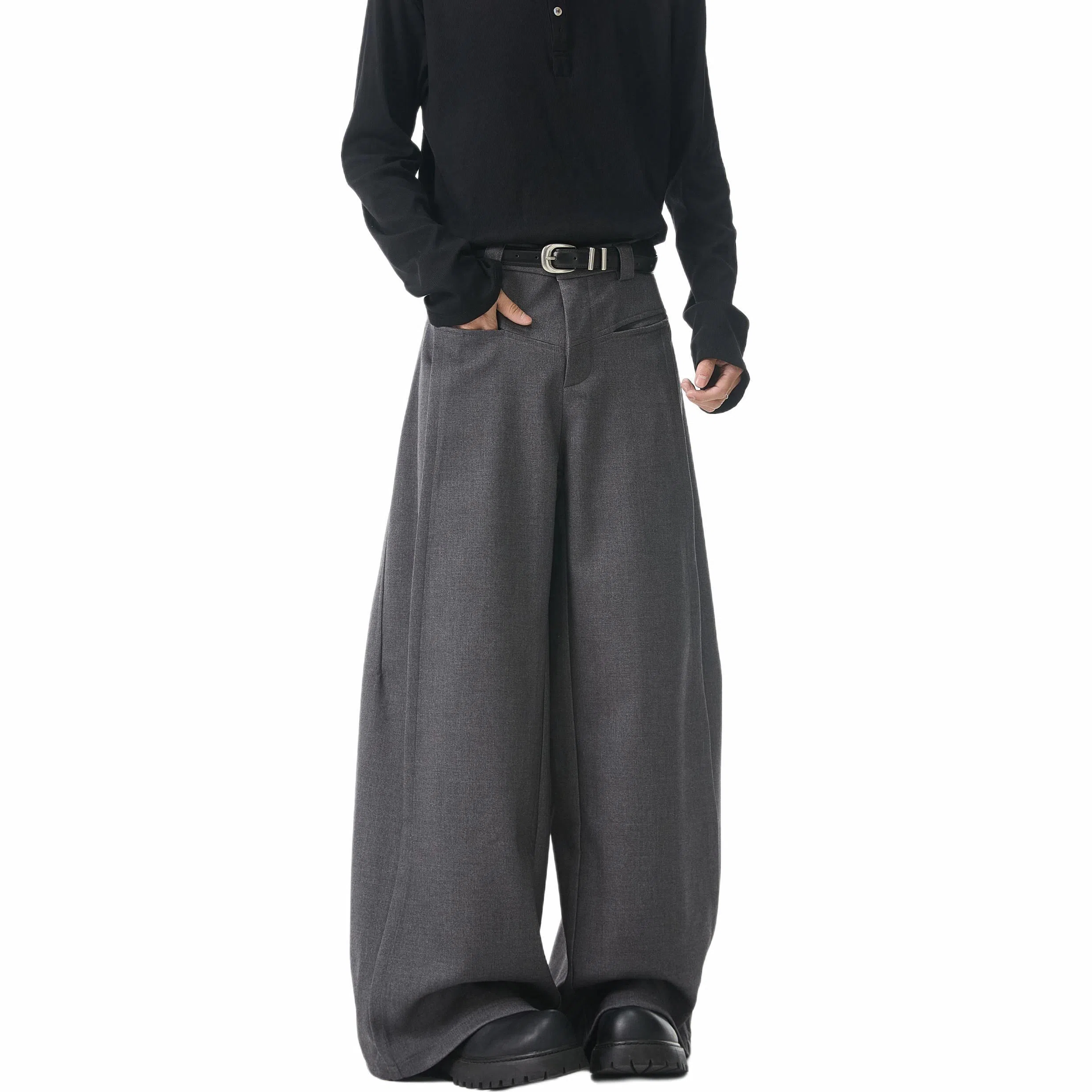 颂希尔 美式高街插袋阔腿宽松直筒垂感休闲西装裤 男女同款