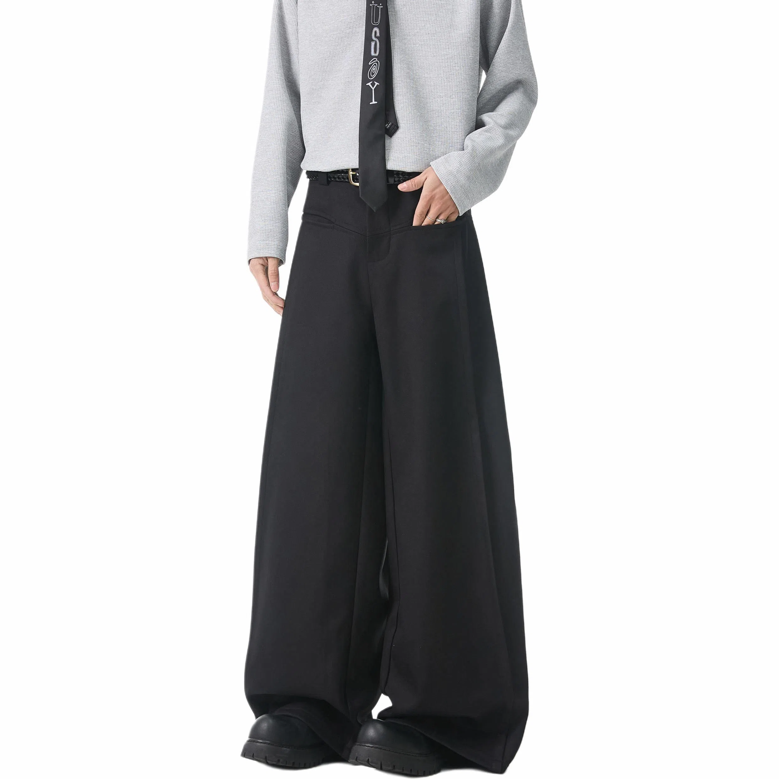 颂希尔 美式高街插袋阔腿宽松直筒垂感休闲西装裤 男女同款