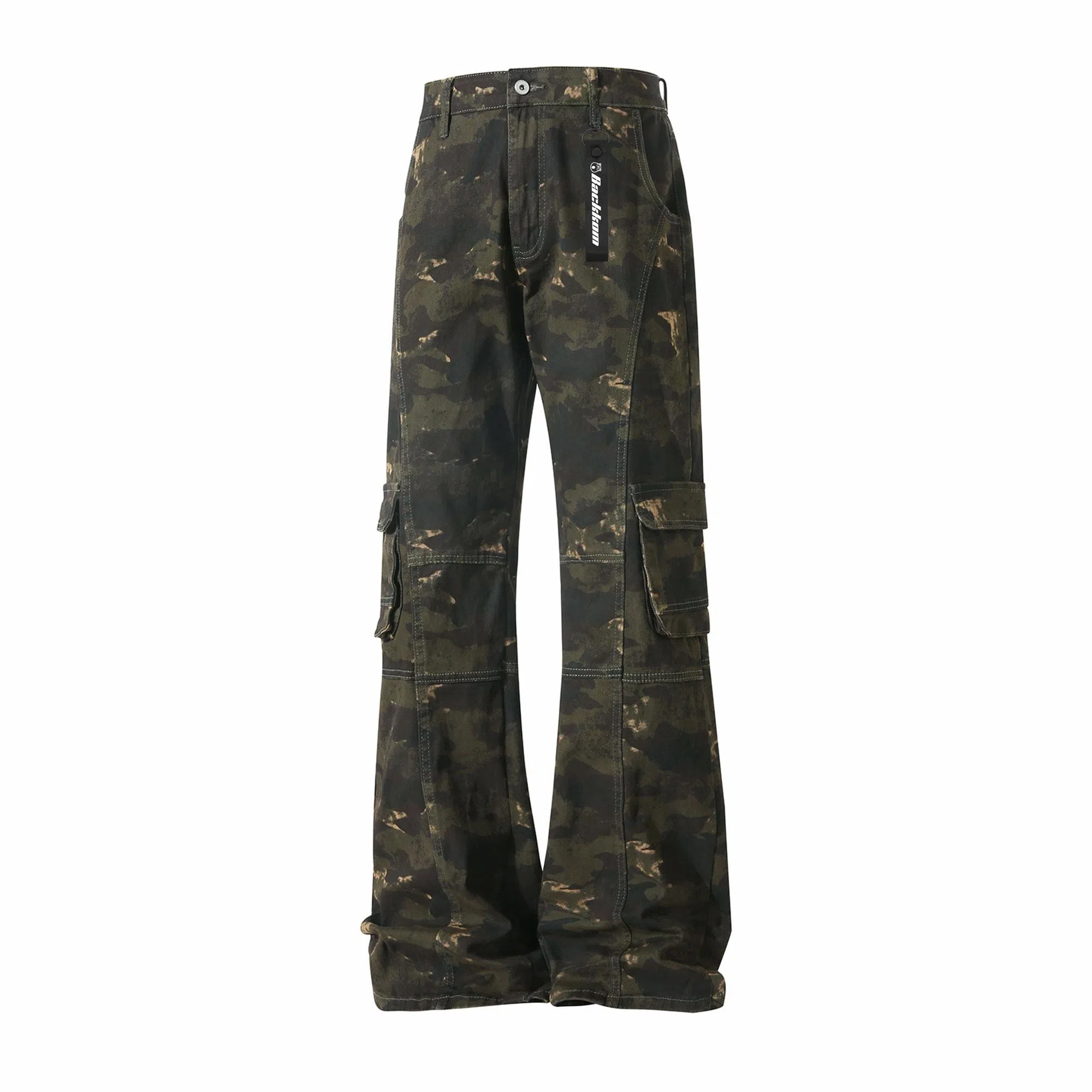 大卫贝肯 美式复古嘻哈高街多口袋拼接条纹高级感设计休闲宽松垂感时尚痞帅潮流舒适百搭无性别主义微喇工装裤 男女同款 迷彩