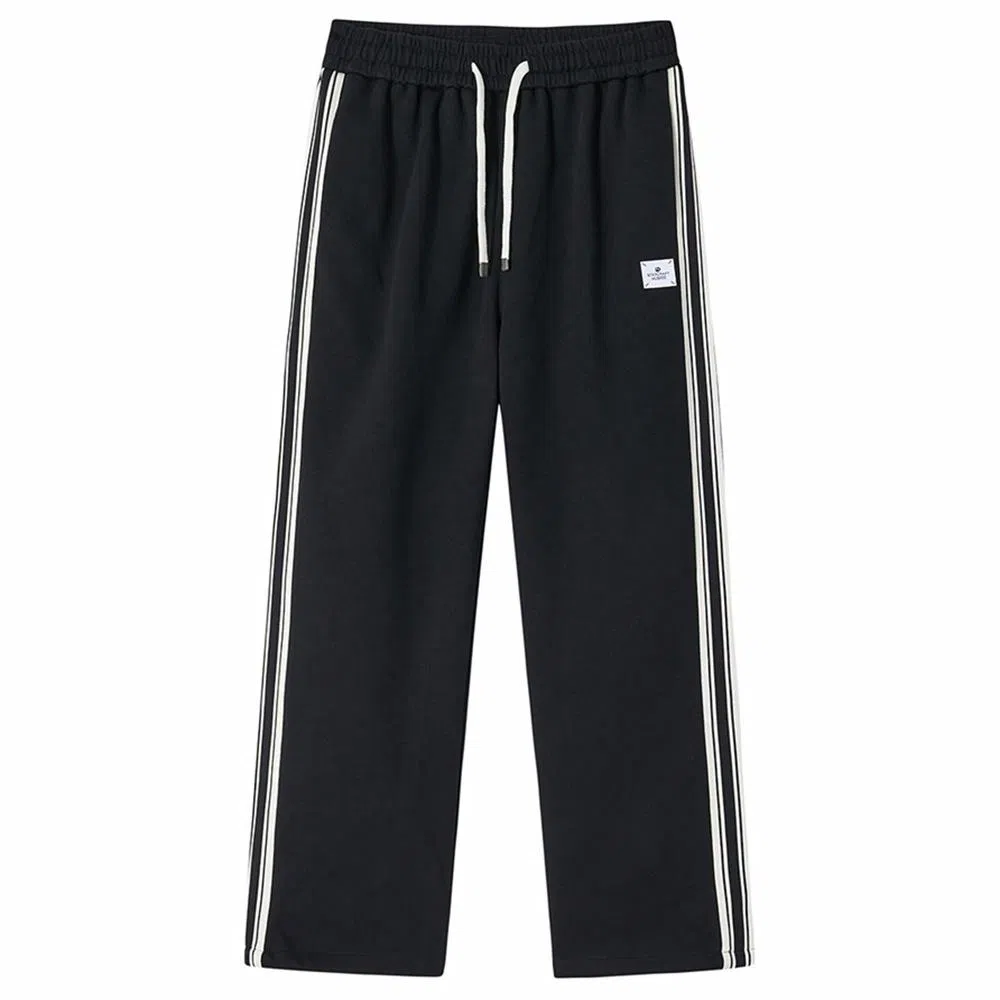 星际者 品牌标志拼接条纹直筒运动休闲裤 男女同款