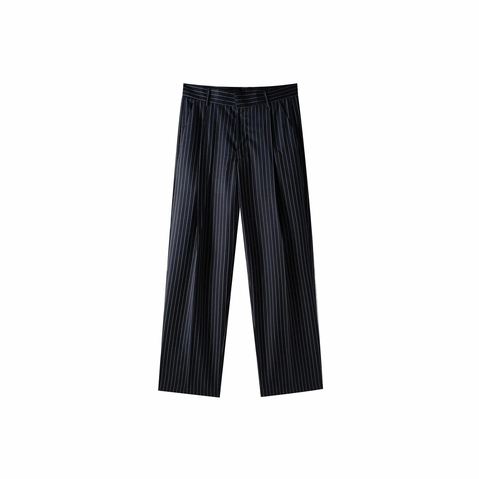 我是大卫 港风复古条纹直筒日常宽松慵懒百搭休闲裤 男女同款 深蓝色