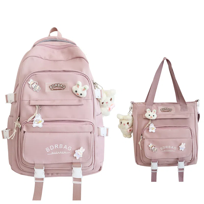 醇龙 书包女生小学生初中生高中生背包大学生补课包轻便双肩包 尼龙 组合装 男女同款情侣款 多色