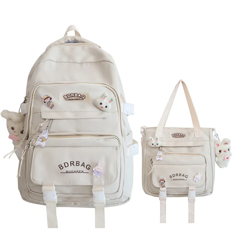 醇龙 书包女生小学生初中生高中生背包大学生补课包轻便双肩包 尼龙 组合装 男女同款情侣款 多色