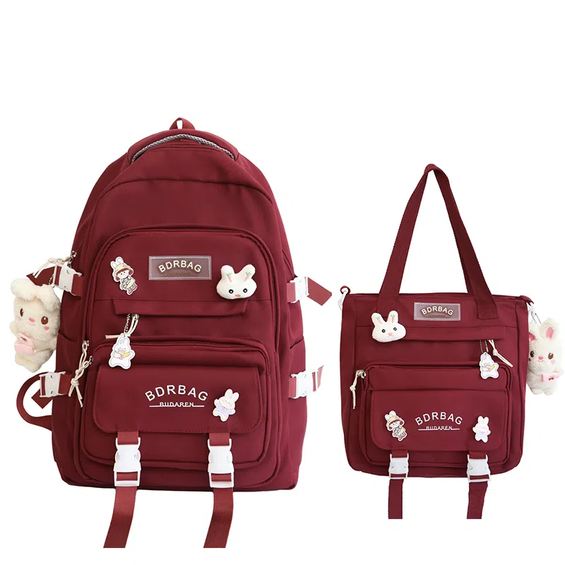 醇龙 书包女生小学生初中生高中生背包大学生补课包轻便双肩包 尼龙 组合装 男女同款情侣款 多色