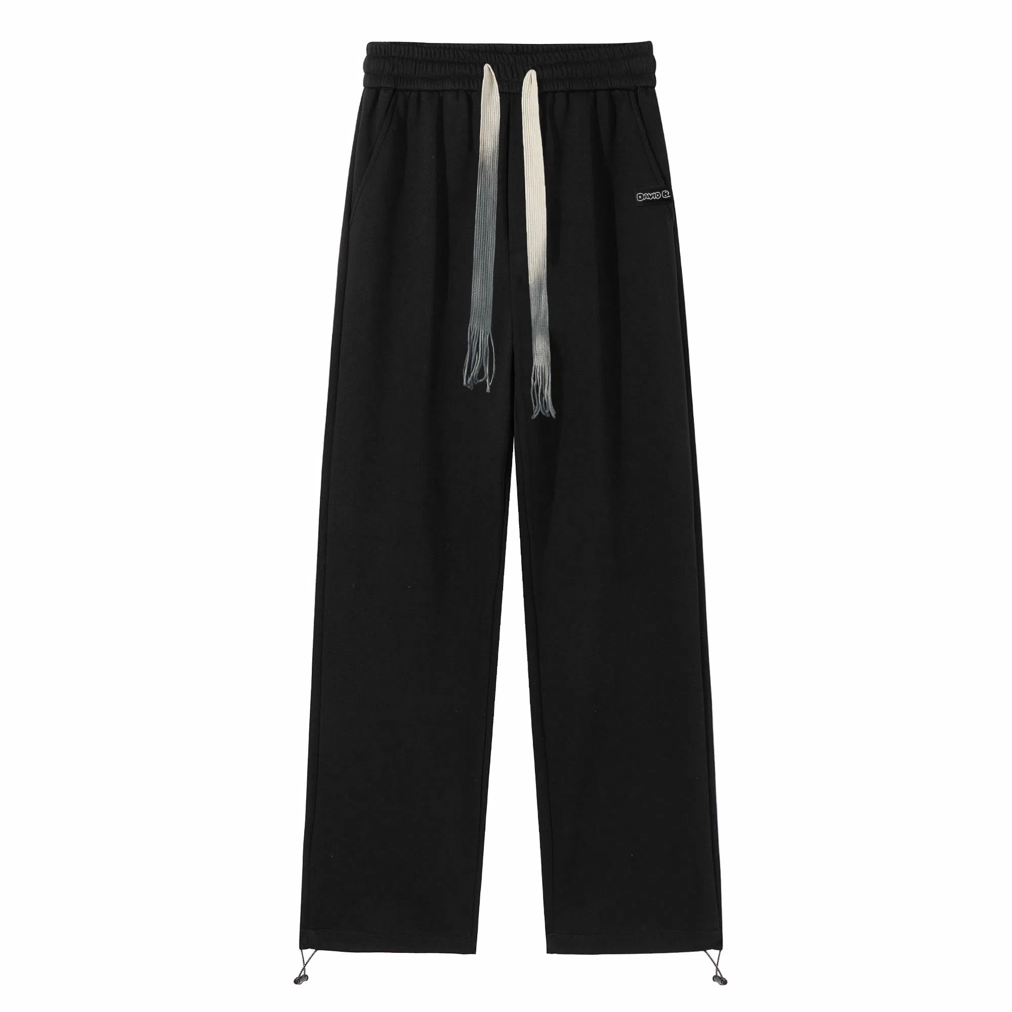 大卫贝肯 美式复古简约纯色个性渐变腰绳日常通勤百搭宽松舒适直筒休闲裤 男女同款 黑色