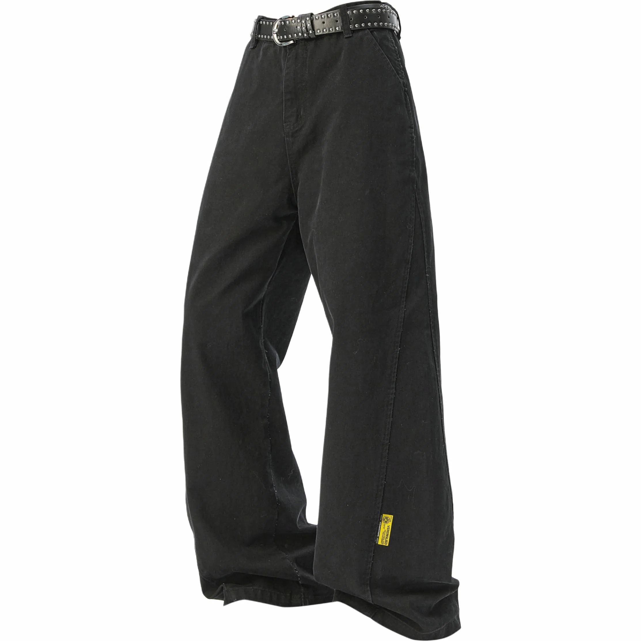 普鲁士多特蒙德 美式高街风纯色基础款水洗纯棉日系工装宽松拼接直筒阔腿休闲裤 男女同款