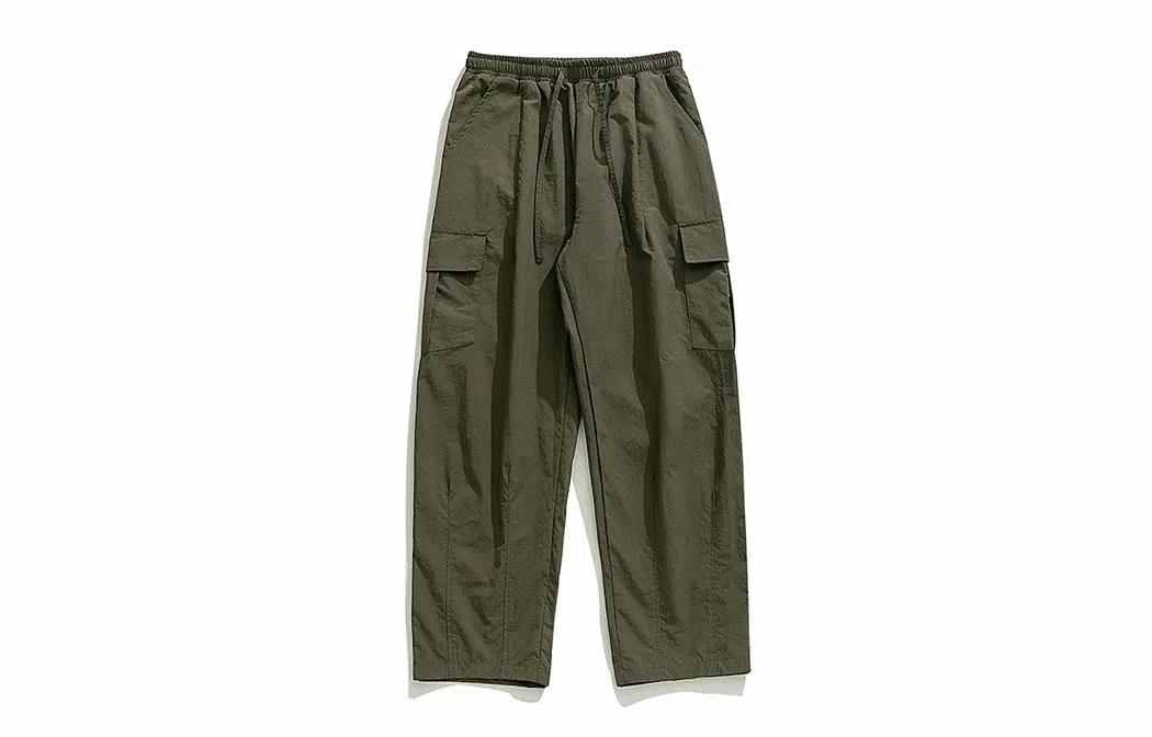 白卷 户外纯色宽松打褶抽绳直筒工装大口袋休闲裤 男女同款