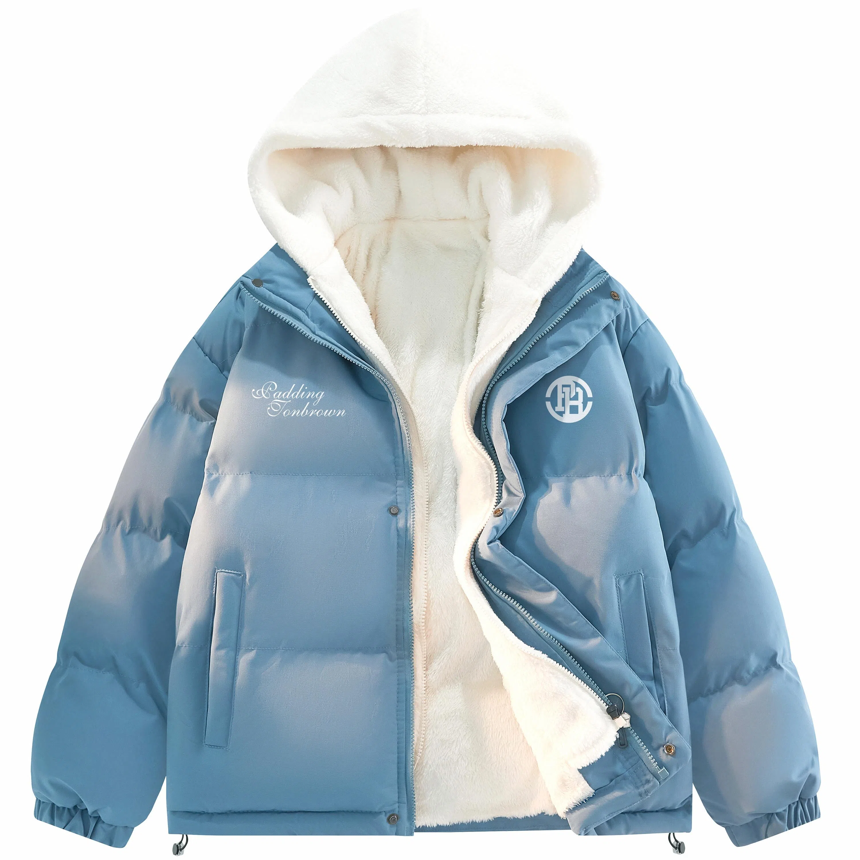 帕丁顿熊 假两件连帽拼接纯色宽松休闲防风面包服防寒保暖加厚棉服 男女同款