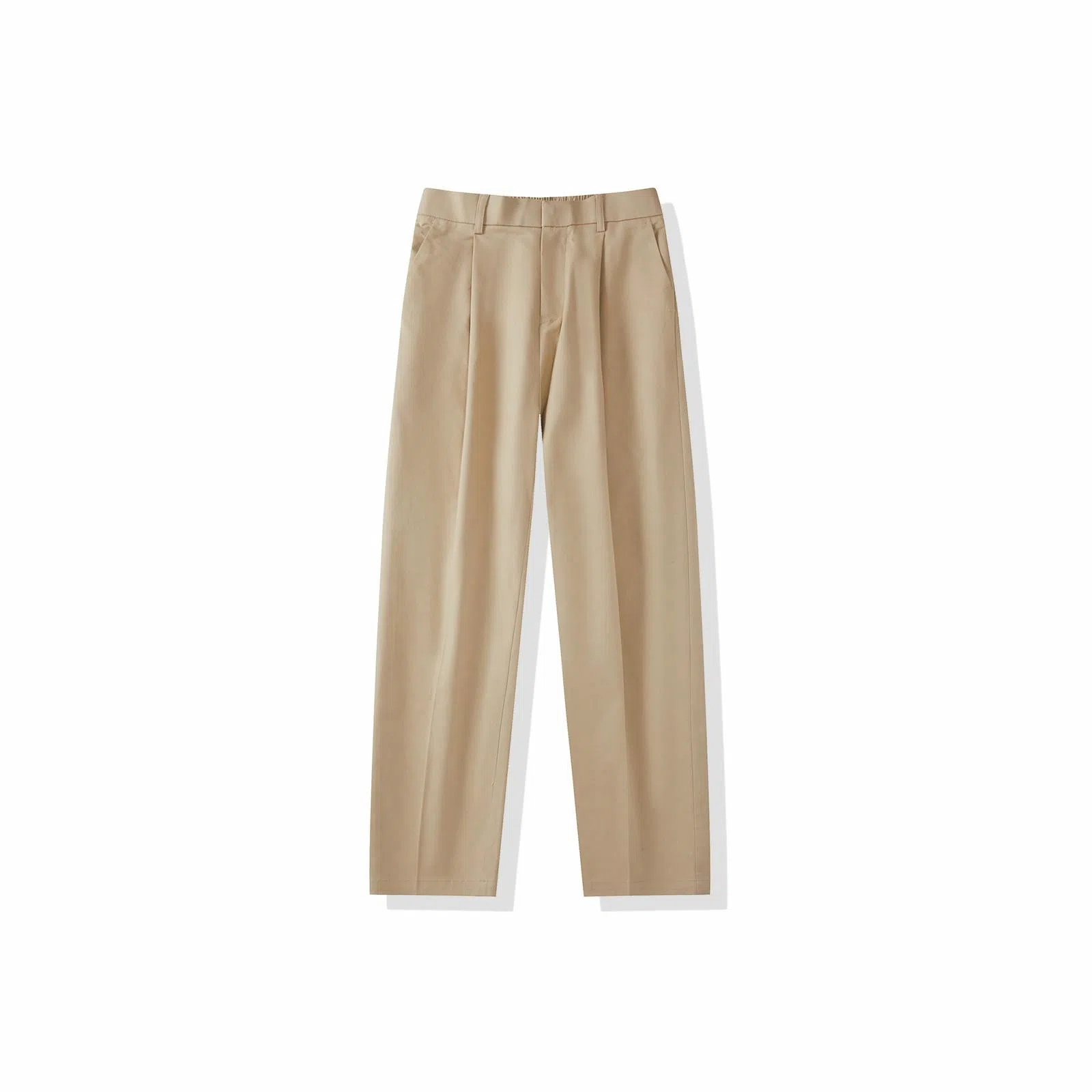 我是大卫 韩版单褶皱直筒百搭设计宽松休闲裤 男女同款 卡其色