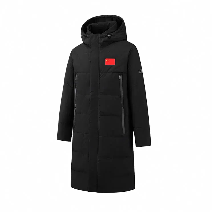 音速猫 字母印花长款连帽加厚宽松拉链棉服 男女同款 黑色