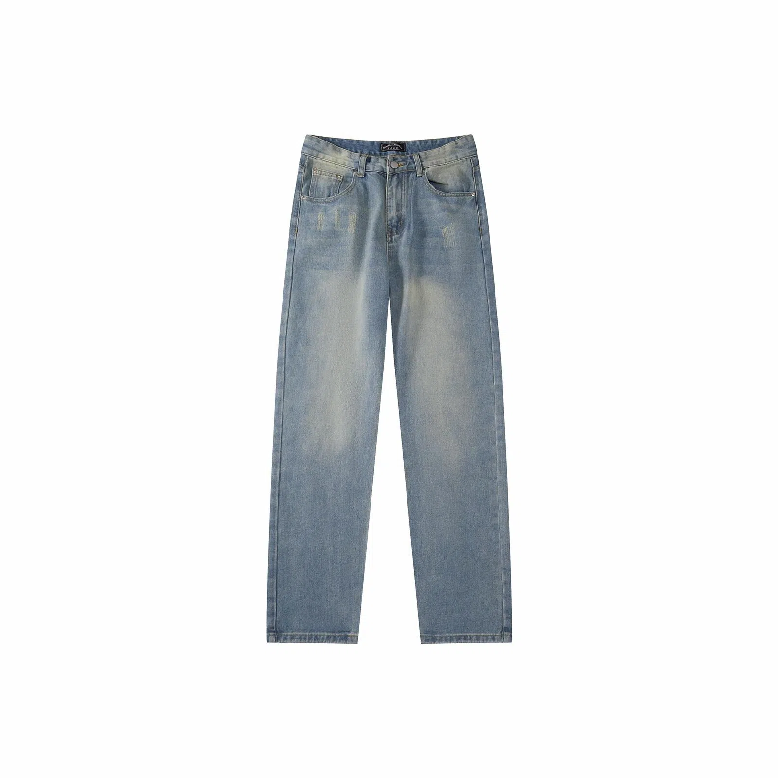 我是大卫 美式复古工装水洗做旧阔腿裤高街百搭休闲宽松牛仔裤 男女同款 浅蓝色