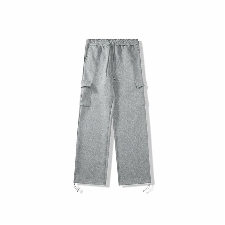 我是大卫 街头慵懒风侧口袋设计宽松阔腿抽绳工装直筒休闲裤 男款 灰色