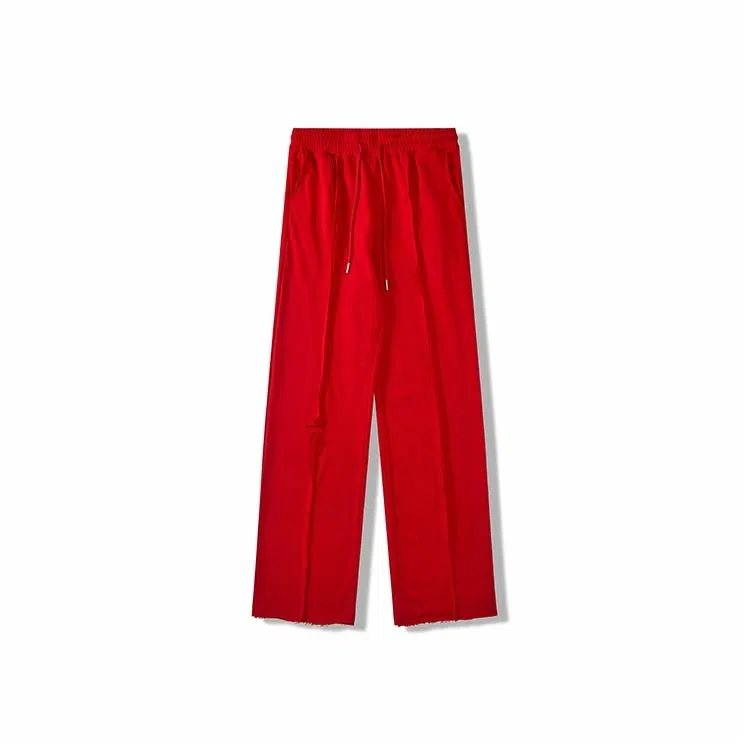 我是大卫 纯色宽松韩版破洞百搭痞帅垂感高街直筒休闲裤 男款 红色