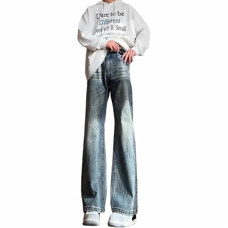 煦加 复古中腰喇叭牛仔裤 男款