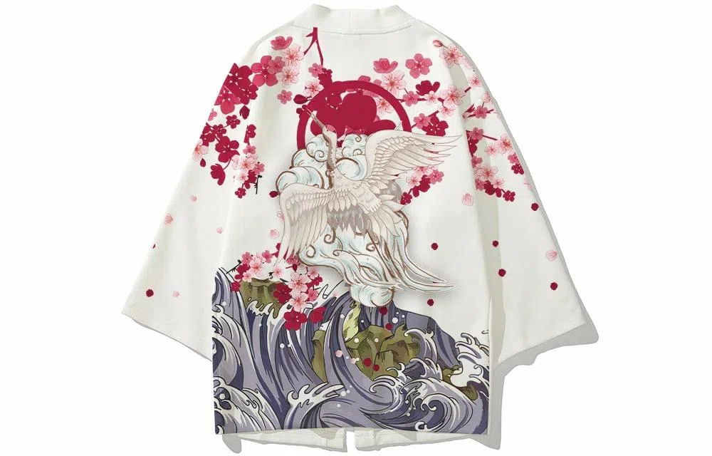 Kimura Sansha Sakura Crane Print Robe