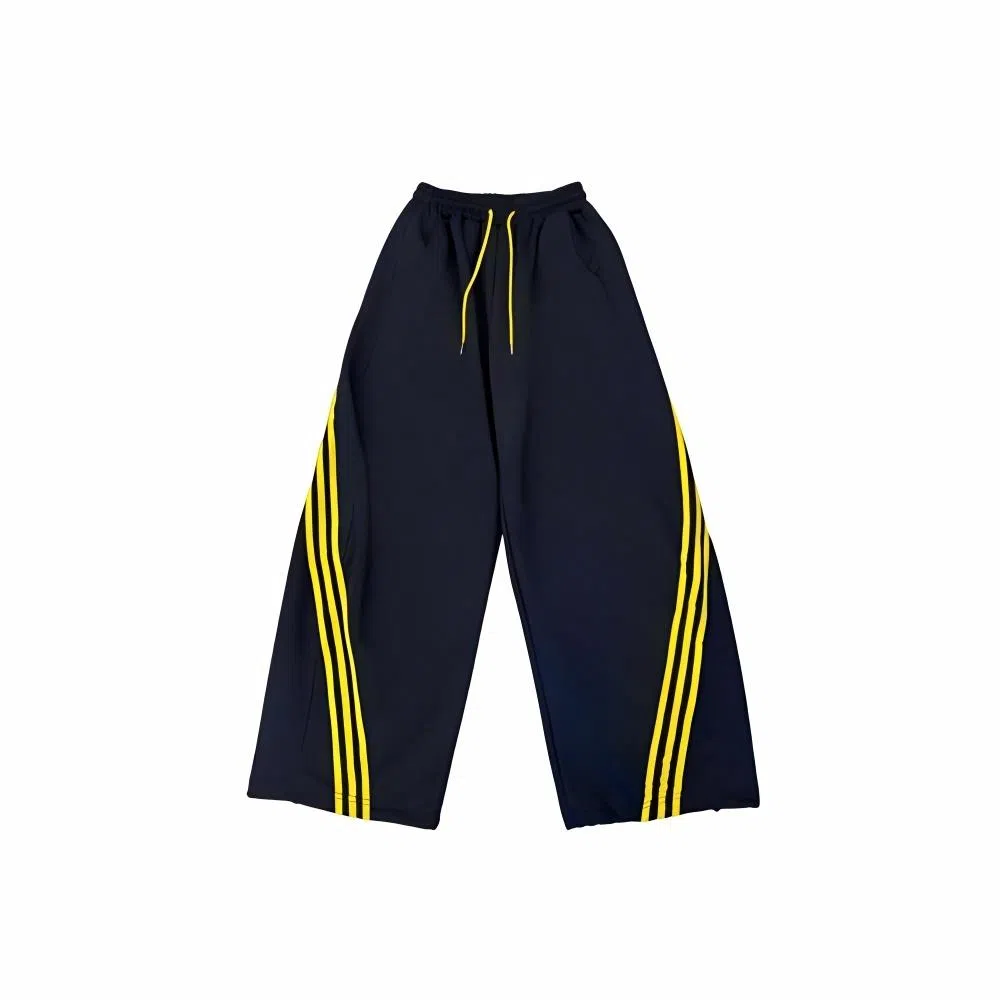 颂希尔 美式复古三条杠弯刀宽松百搭垂感直筒抽绳阔腿休闲裤 男女同款