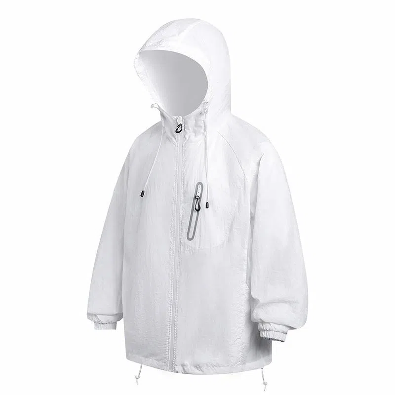 物质公式 高街美式复古百搭休闲时尚舒适超轻透气常规宽松纯色条纹连帽拉链直筒薄款长袖防晒服 男女同款