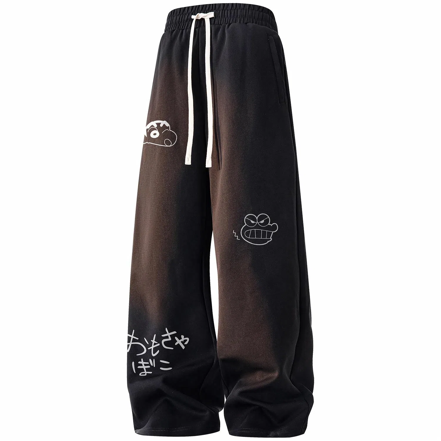 蜡笔小新 趣味卡通人物印花抽绳宽松直筒休闲裤 男女同款