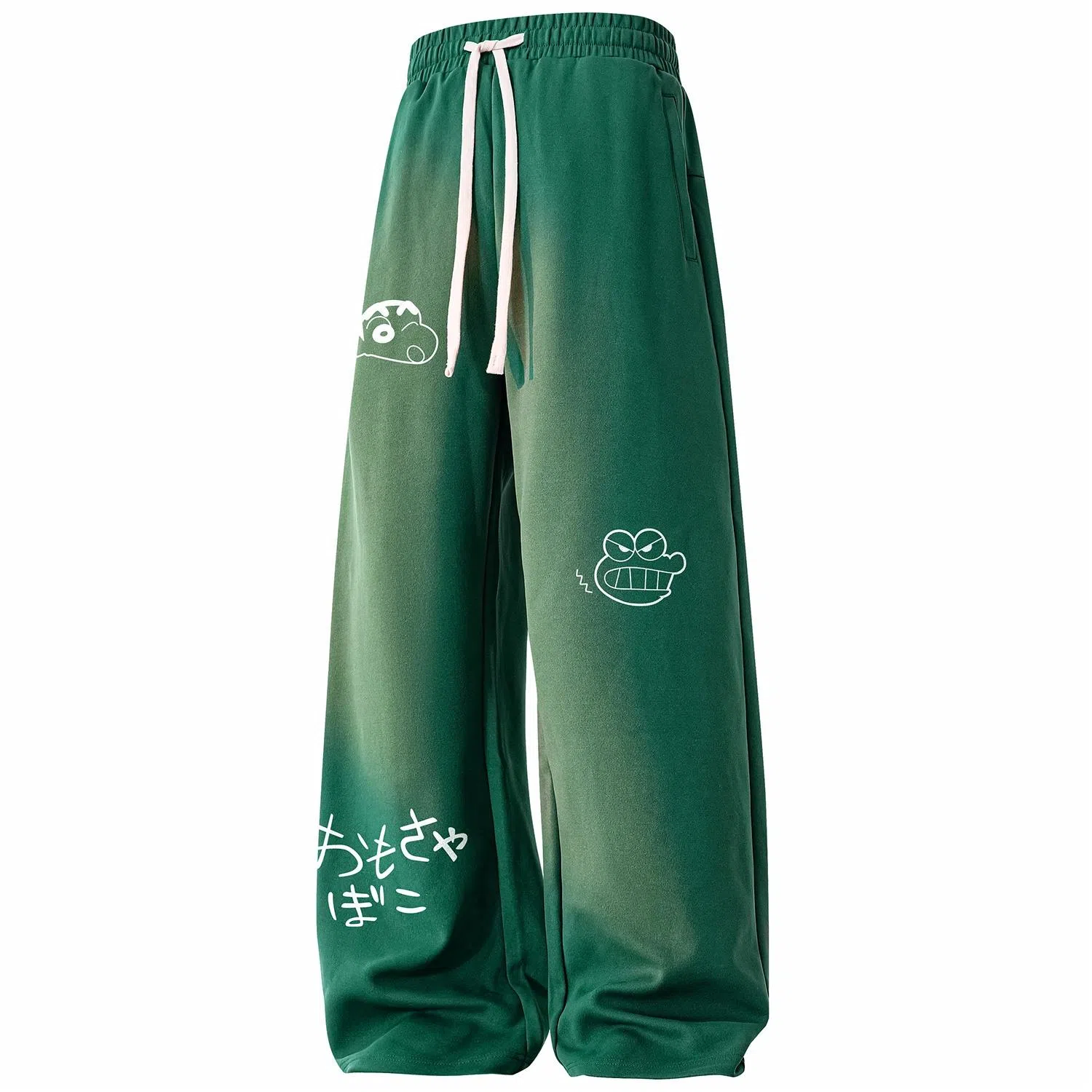 蜡笔小新 趣味卡通人物印花抽绳宽松直筒休闲裤 男女同款