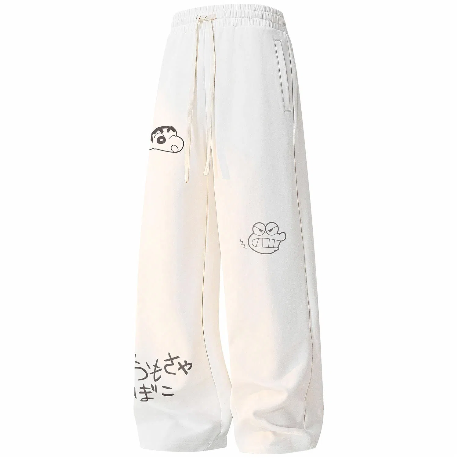 蜡笔小新 趣味卡通人物印花抽绳宽松直筒休闲裤 男女同款